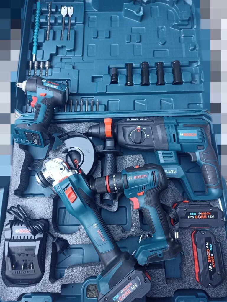 Set Profesional de Scule Bosch 18V ProCORE: Rotopercutor + Cheie cu Impact + Polizor Unghiular + Autofiletantă