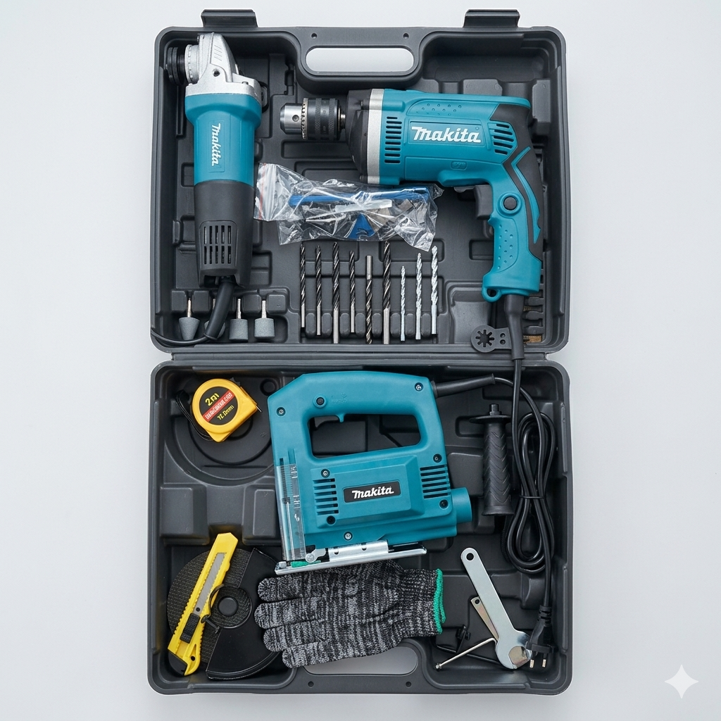 Set: Fierăstrău Pendular + Polizor Unghiular + Rotopercutor Electric